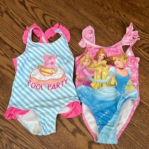 3T Peppa Pig and Disney Princess bathing suits